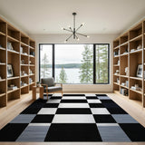 Black and White Modern Black White Geometric Checkerboard Area Rug