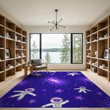 Purple Galaxy Astronauts Kids Area Rug