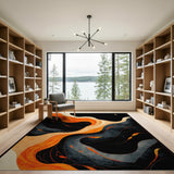 ODIKA Modern Abstract Washable Area Rug - Orange & Black Low Pile Non-Slip
