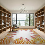 Orange Palm Frond Border Area Rug