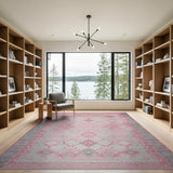 Pink Pink Grey Geometric Tribal Area Rug