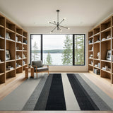 Bold Vertical Striped Black White Woven Rug