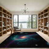 Cosmic Teal Nebula Swirl Area Rug