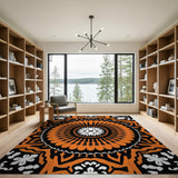 Geometric Modern Vibrant Orange Mandala Geometric Area Rug