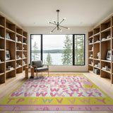 Playful Pink Yellow Alphabet ABC Kids Rug
