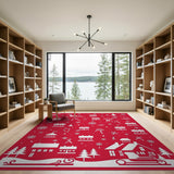 Festive Christmas Village Silhouette Red Rug