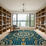 Blue and Teal Mandala Teal Mandala Persian Area Rug