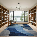 Abstract Area Blue and Teal Modern Blue Wave Abstract Area Rug