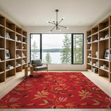 Vibrant Red Abstract Leaf Area Rug