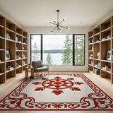 Ornate Red Dharmachakra Medallion Rug