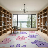 Adorable Pink Purple Cartoon Bunny Area Rug