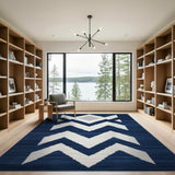Navy Blue Geometric Chevron Area Rug