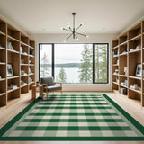 Green Green Gingham Checkered Farmhouse Area Rug