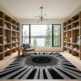 Black White Radial Spike Geometric Area Rug