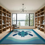 Coastal Beach Blue and Teal Sea Turtle Blue Teal Area Rug