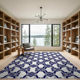 Blue and Teal Navy Blue Geometric Trellis Area Rug