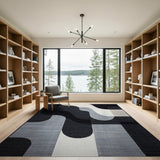 Abstract Curved Geometric Area Rug in Black White