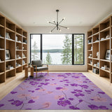 Purple Purple Floral Embroidered Area Rug