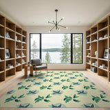 Teal Birds and Green Leaves Abstract Pattern Rug