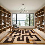 Geometric Maze Brown Area Rug
