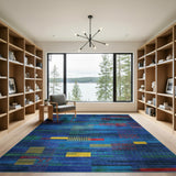 Blue and Teal Abstract Blue Teal Geometric Abstract Area Rug