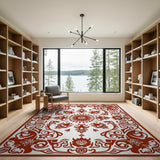 Red Red Ornate Floral Medallion Area Rug