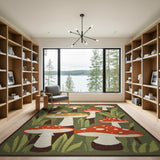 Boho Chic Whimsical Red Mushroom Toadstool Area Rug