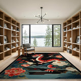 Majestic Red Dragon Peony Area Rug