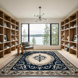 Traditional Persian Navy Blue Ornate Persian Border Rug