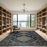 Blue and Teal Navy Blue Heritage Tribal Geometric Area Rug