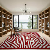 Bold Red Geometric Maze Geometric Modern Area Rug