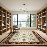 Ivory Field Traditional Persian Rug with Red Gold Borders