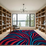 Swirling Red and Teal Abstract Wave Area Rug
