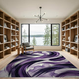 Purple Abstract Swirl Washable Area Rug