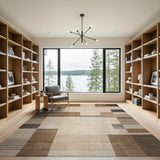 Tan Brown Geometric Block Stripe Area Rug