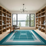 Geometric Modern Blue and Teal Blue Teal Geometric Grid Area Rug