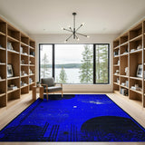 Cosmic Nebula Blue Geometric Area Rug