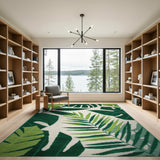 Coastal Beach Vibrant Green Monstera Leaf Area Rug