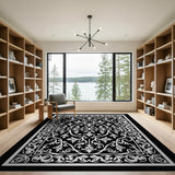 ODIKA Washable Vintage Black and White Damask Low Pile Area Rug