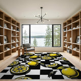 Lemon Yellow Checkered Washable Area Rug