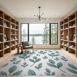 Teal Eucalyptus Leaves Boho Area Rug