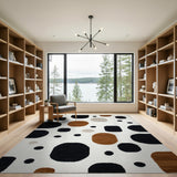 Modern Geometric Black Rust Circles Area Rug