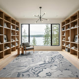 Grey Abstract Marbled Floral Area Rug