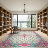 Pink Teal Floral Trellis Area Rug
