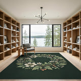 Lush Green Wreath Area Rug with White Anemones Berries