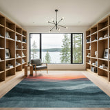 Blue Teal Mountain Sunset Area Rug
