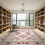 Ornate Pink Gold Floral Medallion Rug