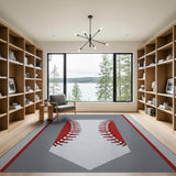 Red Stitch Baseball Gray Area Rug