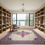 Purple Ornate Medallion Cream Area Rug