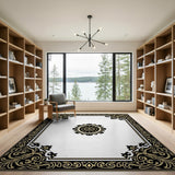 Ornate Black Gold Persian Medallion Rug